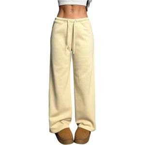 image:imageWomens Drawstring Waist Straight Streetwear Long Wide Leg Pants Casual Loose Baggy Workout Long Fall SweatpantsBright Apricot