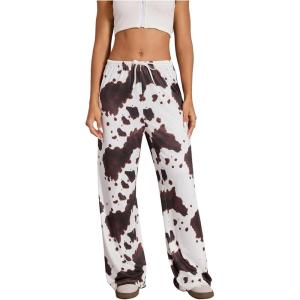 image:imageWomens Drawstring Waist Straight Streetwear Long Wide Leg Pants Casual Loose Baggy Workout Long Fall SweatpantsCow Brown