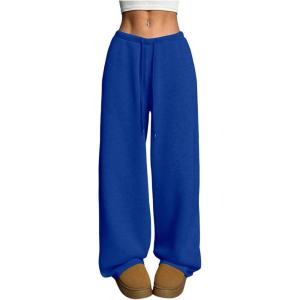 image:imageWomens Drawstring Waist Straight Streetwear Long Wide Leg Pants Casual Loose Baggy Workout Long Fall SweatpantsDeep Blue