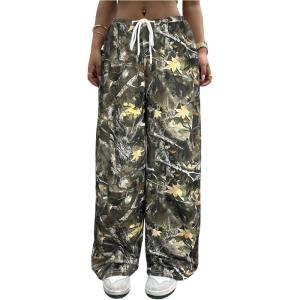 image:imageWomens Drawstring Waist Straight Streetwear Long Wide Leg Pants Casual Loose Baggy Workout Long Fall SweatpantsDeep Camo