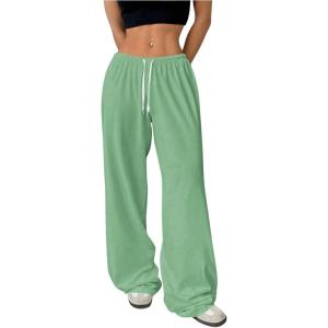 image:imageWomens Drawstring Waist Straight Streetwear Long Wide Leg Pants Casual Loose Baggy Workout Long Fall SweatpantsMint Green