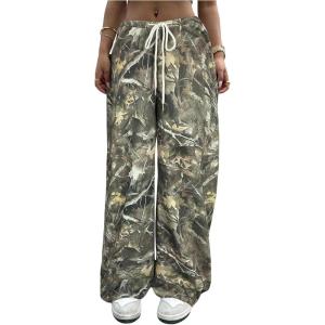 image:imageWomens Drawstring Waist Straight Streetwear Long Wide Leg Pants Casual Loose Baggy Workout Long Fall SweatpantsMulticolor Camo