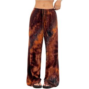 image:imageWomens Drawstring Waist Straight Streetwear Long Wide Leg Pants Casual Loose Baggy Workout Long Fall SweatpantsOrange Black