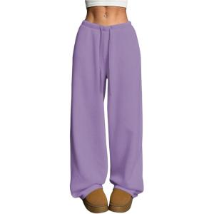 image:imageWomens Drawstring Waist Straight Streetwear Long Wide Leg Pants Casual Loose Baggy Workout Long Fall SweatpantsPure Purple