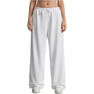 image:imageWomens Drawstring Waist Straight Streetwear Long Wide Leg Pants Casual Loose Baggy Workout Long Fall SweatpantsSweatpant White and Pink