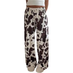 image:imageWomens High Waisted Wide Leg Pants Casual Cow Graphic Baggy Pajama Pants TrousersMulticolor