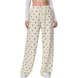 image:imageWomens Leopard Print Wide Leg Pants Patched Elastic Waist Casual Loose TrousersBeige
