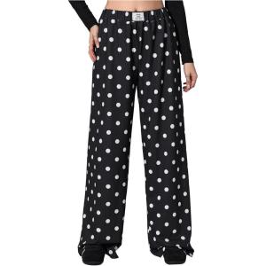 image:imageWomens Leopard Print Wide Leg Pants Patched Elastic Waist Casual Loose TrousersDots Black