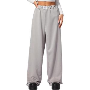 image:imageWomens Leopard Print Wide Leg Pants Patched Elastic Waist Casual Loose TrousersLight Grey