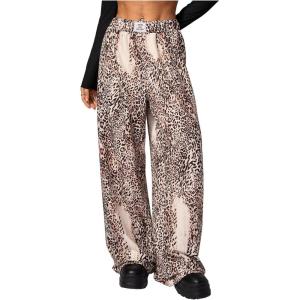image:imageWomens Leopard Print Wide Leg Pants Patched Elastic Waist Casual Loose TrousersLight Pink