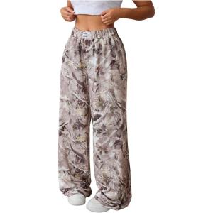 image:imageWomens Leopard Print Wide Leg Pants Patched Elastic Waist Casual Loose TrousersMulticolor Grey