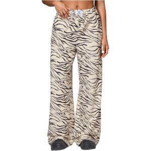 image:imageWomens Leopard Print Wide Leg Pants Patched Elastic Waist Casual Loose TrousersMulticolor Striped