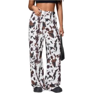 image:imageWomens Leopard Print Wide Leg Pants Patched Elastic Waist Casual Loose TrousersMulticolor White