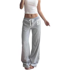 image:imageWomens Number Embroidery Sweatpants Wide Leg Pants Athletic Pants Casual Sports TrousersGrey