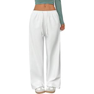 image:imageWomens Straight Leg Baggy Pants Drawstring Waist Casual Sweatpants Workout TrousersWhite