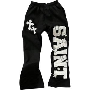 image:imageWomens Y2K Retro Letter Graphic Sweatpants Elastic Waist Wide Leg Drippy Pants Trousers StreetwearBlack Pattern