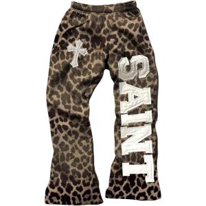 image:imageWomens Y2K Retro Letter Graphic Sweatpants Elastic Waist Wide Leg Drippy Pants Trousers StreetwearBrown Pattern
