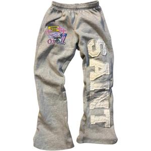 image:imageWomens Y2K Retro Letter Graphic Sweatpants Elastic Waist Wide Leg Drippy Pants Trousers StreetwearGrey