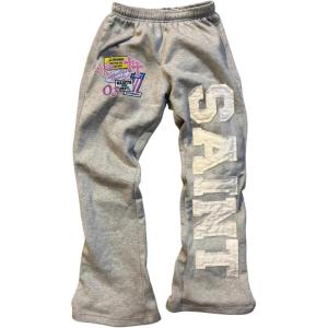 image:imageWomens Y2K Retro Letter Graphic Sweatpants Elastic Waist Wide Leg Drippy Pants Trousers StreetwearGrey Pink