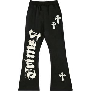 image:imageWomens Y2K Retro Letter Graphic Sweatpants Elastic Waist Wide Leg Drippy Pants Trousers StreetwearPure Black