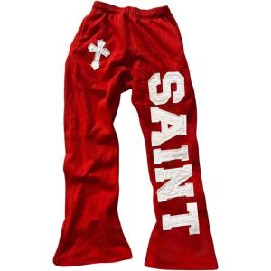 image:imageWomens Y2K Retro Letter Graphic Sweatpants Elastic Waist Wide Leg Drippy Pants Trousers StreetwearRed
