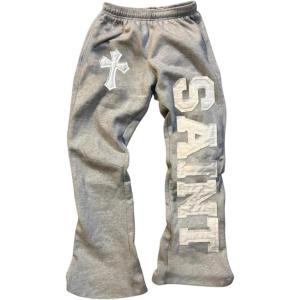 image:imageWomens Y2K Retro Letter Graphic Sweatpants Elastic Waist Wide Leg Drippy Pants Trousers StreetwearSolid Grey