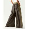 image:imageWomens Baggy Sweatpants Color Block Patchwork Wide Leg Sweat Pants Palazzo Flowy Pants JoggersArmy Green