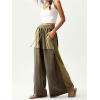image:imageWomens Baggy Sweatpants Color Block Patchwork Wide Leg Sweat Pants Palazzo Flowy Pants JoggersArmy Green