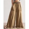image:imageWomens Baggy Sweatpants Color Block Patchwork Wide Leg Sweat Pants Palazzo Flowy Pants JoggersBrown