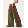 image:imageWomens Baggy Sweatpants Color Block Patchwork Wide Leg Sweat Pants Palazzo Flowy Pants JoggersGreen Brown