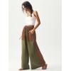 image:imageWomens Baggy Sweatpants Color Block Patchwork Wide Leg Sweat Pants Palazzo Flowy Pants JoggersGreen Brown