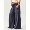 image:imageWomens Baggy Sweatpants Color Block Patchwork Wide Leg Sweat Pants Palazzo Flowy Pants JoggersGrey
