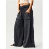 image:imageWomens Baggy Sweatpants Color Block Patchwork Wide Leg Sweat Pants Palazzo Flowy Pants JoggersSolid Black
