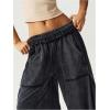 image:imageWomens Baggy Sweatpants Color Block Patchwork Wide Leg Sweat Pants Palazzo Flowy Pants JoggersSolid Black