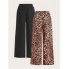 image:imageWomens Cheetah Leopard Pants Patched Elastic Waist Wide Leg Baggy Sweatpants Y2k Pants 2 PackBlack Leoaprd