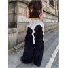 image:imageWomens Coquette Lace Trim Ribbon Wide Leg Pants High Waisted Baggy Trousers Y2k Casual PantsBlack and White