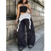 image:imageWomens Coquette Lace Trim Ribbon Wide Leg Pants High Waisted Baggy Trousers Y2k Casual PantsBlack and White