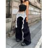image:imageWomens Coquette Lace Trim Ribbon Wide Leg Pants High Waisted Baggy Trousers Y2k Casual PantsBlack and White