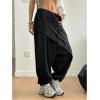 image:imageWomens Hippie Baggy Harem Pants Drawstring Waist Drop Crotch Trousers Asymmetrical Wrap StreetwearBlack