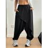 image:imageWomens Hippie Baggy Harem Pants Drawstring Waist Drop Crotch Trousers Asymmetrical Wrap StreetwearBlack