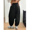 image:imageWomens Hippie Baggy Harem Pants Drawstring Waist Drop Crotch Trousers Asymmetrical Wrap StreetwearBlack