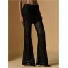 image:imageWomens Lace Sheer Mesh Bell Bottoms Ruched High Waisted Flare Leggings Skirt PantsBlack