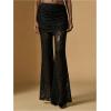 image:imageWomens Lace Sheer Mesh Bell Bottoms Ruched High Waisted Flare Leggings Skirt PantsBlack