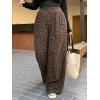 image:imageWomens Leopard Cheetah Corduroy Wide Leg Pants Elastic High Waisted Baggy Pants Casual TrousersMulticolor