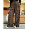 image:imageWomens Leopard Cheetah Corduroy Wide Leg Pants Elastic High Waisted Baggy Pants Casual TrousersMulticolor