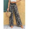 image:imageWomens Leopard Print Wide Leg Paperbag Pants Elastic High Waisted Casual Loose TrousersBlack
