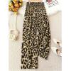 image:imageWomens Leopard Print Wide Leg Paperbag Pants Elastic High Waisted Casual Loose TrousersBrown