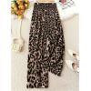 image:imageWomens Leopard Print Wide Leg Paperbag Pants Elastic High Waisted Casual Loose TrousersCoffee Brown