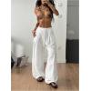 image:imageWomens Linen Beach Pants Drawstring Elastic Waist Wide Leg Palazzo Pants Bottom Swimsuit CoverupsWhite
