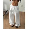 image:imageWomens Linen Beach Pants Drawstring Elastic Waist Wide Leg Palazzo Pants Bottom Swimsuit CoverupsWhite